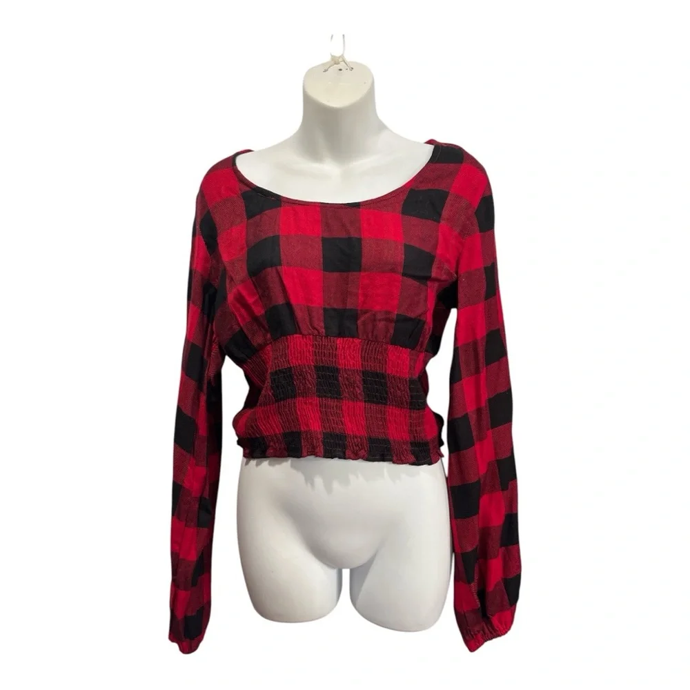 Sim & Sam Buffalo Plaid Red and Black Women's Top. Size large